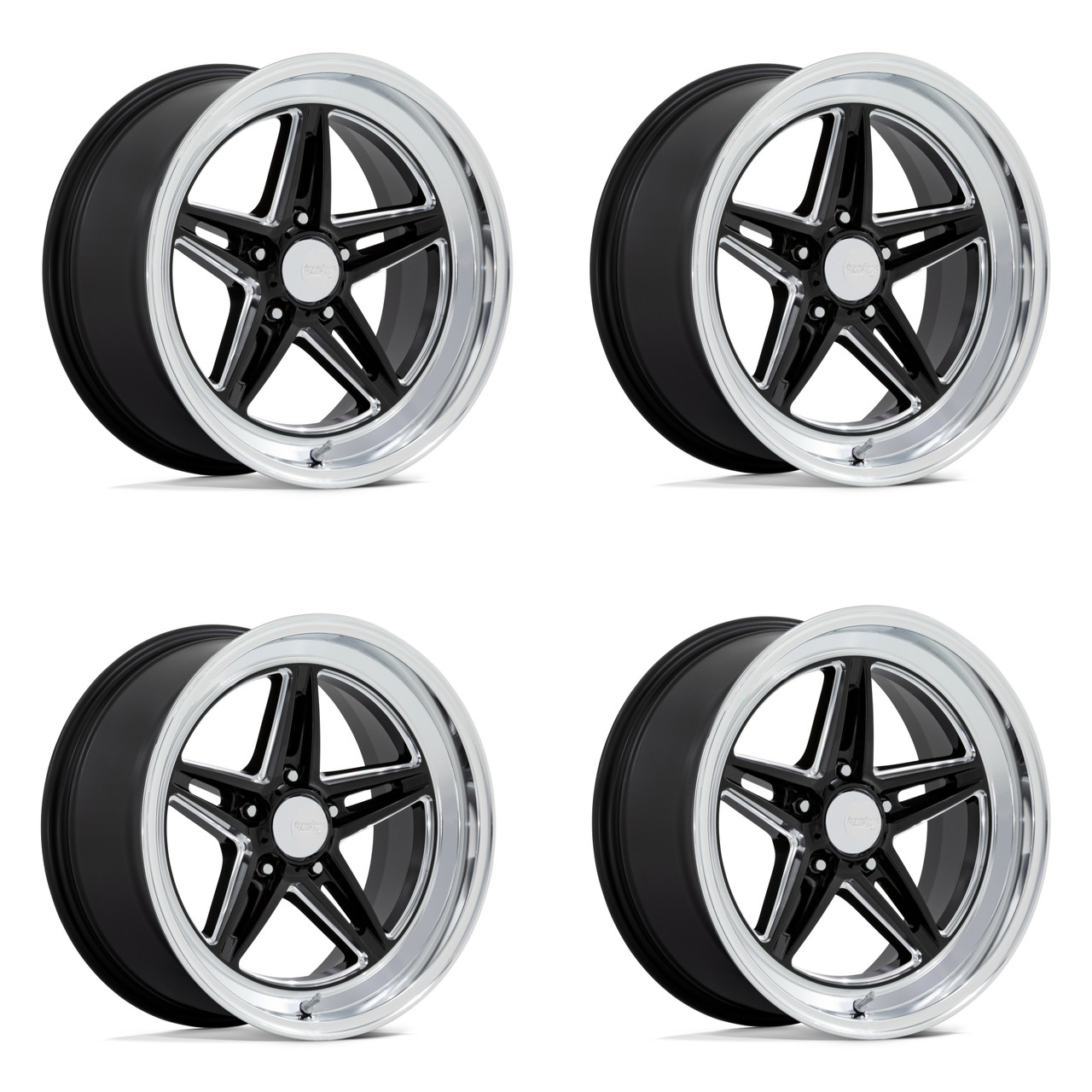 Set 4 American Racing Vintage VN514 Groove 18x10 5x5 Black Milled Wheels 12mm