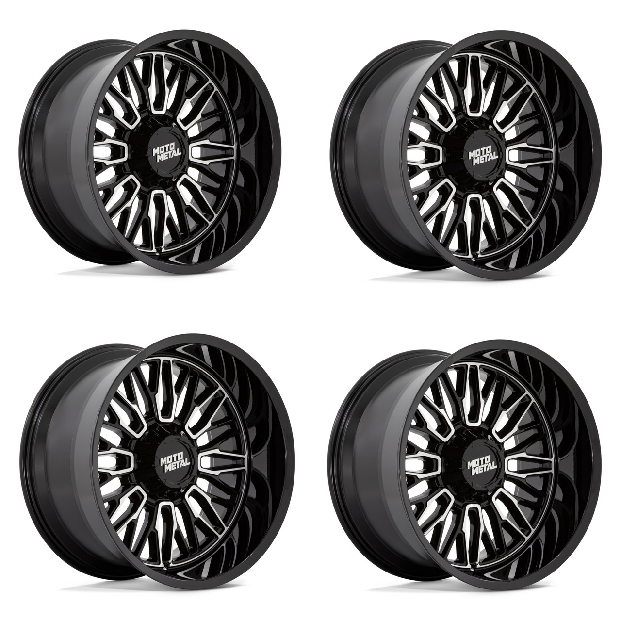 Set 4 Moto Metal MO809 Stinger 22x12 8x180 Gloss Black Machined Wheels 22" -44mm