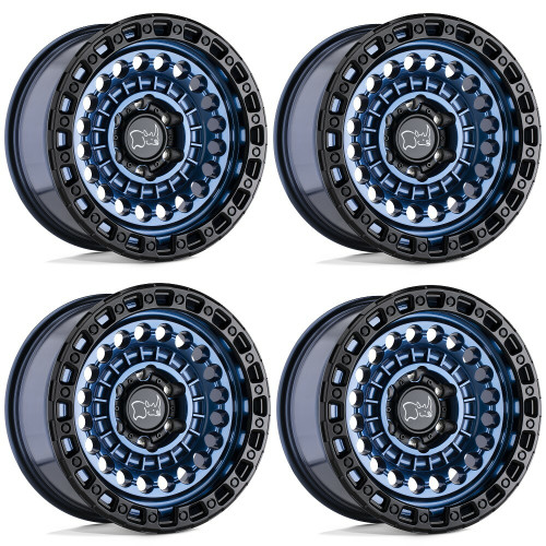 Set 4 Black Rhino Sentinel 17x8.5 8x180 Cobalt Blue W/ Black Ring Wheels 17"
