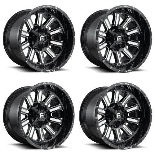 Set 4 20" Fuel D620 Hardline 20x9 6x135 6x5.5 19mm Wheels Gloss Black Milled Rim