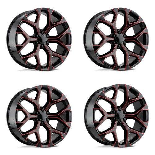 Set 4 Performance Replicas PR176 26x10 6x5.5 Black Red Milled Wheels 26" 24mm