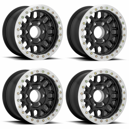 Set 4 KMC KM234 Grenade Desert Beadlock 20x9 8x6.5 Satin Black Wheels 20" -12mm