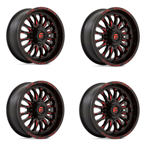 Set 4 22" Fuel UTV D822 Arc UTV 22x7 4x137 Gloss Black Milled Red Wheels 13mm