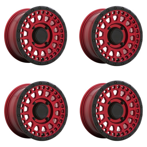 Set 4 Black Rhino Powersports Parker Utv 14x7 4x110 Red Black Wheels 14" 52mm