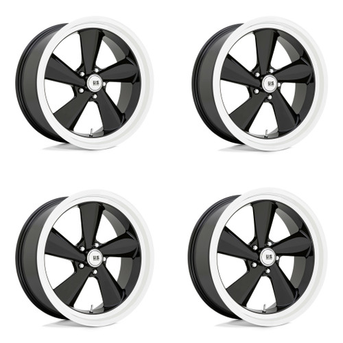 Set 4 US Mag U136 TS 22x10.5 5x5 Gloss Black Diamond Cut Lip Wheels 22" 0mm Rims