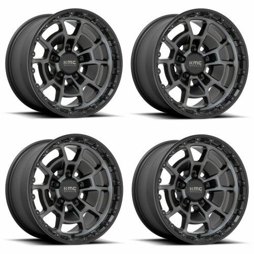 Set 4 KMC KM718 Summit 17x8.5 6x5.5 Satin Black With Gray Tint Wheels 17" 18mm