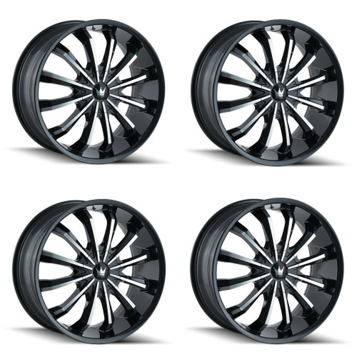 Set 4 24" Mazzi Fusion 24x9.5 Black Machined 5x5 5x5.5 Wheels 18mm Truck Suv Rim