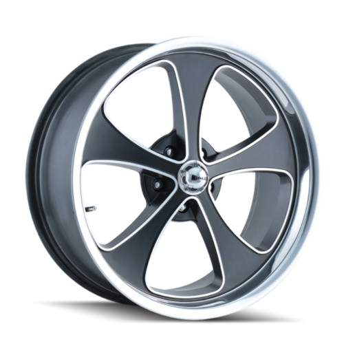 18" Ridler 645 18x9.5 Matte Black Machined Polished Lip 5x4.75 Wheel 0mm Rim