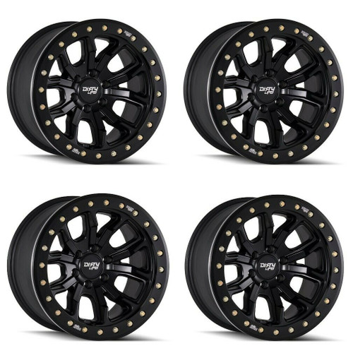 Set 4 17" Dirty Life Dt-1 17x9 Matte Black W Simulated Ring 5x4.5 Wheels -12mm