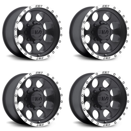 Set 4 17" Mickey Thompson Classic Baja Lock matte black with machined beadlock style lip 17x9 Wheels 5x5.00 -12mm