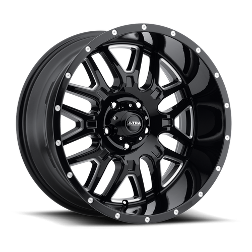 20" Ultra 203BM Hunter 20x10 5x5.5 Gloss Black CNC Milled Accents Wheel -25mm