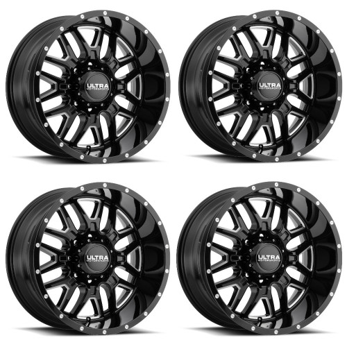 Set 4 20" Ultra 203BM Gloss Black Milled Hunter 20x10 Wheels 8x180 -25mm Rims