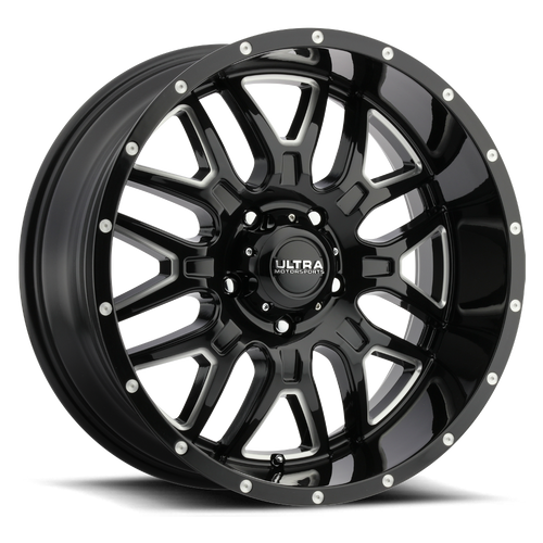 20" Ultra 203BM Hunter 20X9 5x5.5 Gloss Black CNC Milled Accents Wheel -12mm Rim