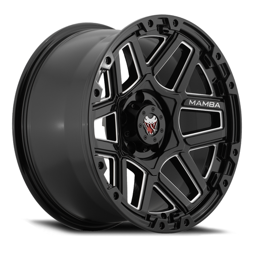 17" Mamba 595MB M23 17x9 5x5.5 Gloss Black Ball Cut Spoke Accents Wheel 12mm Rim