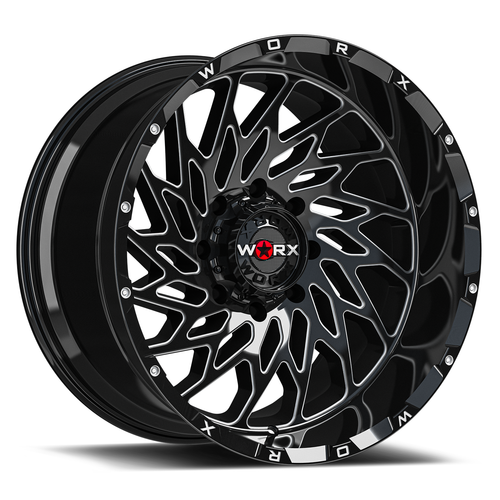 22" Worx 820BM 22x12 5x5 5x5.5 Gloss Black w/ Milled Accents Wheel -44mm Rim