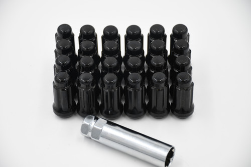 Set 23 14mm x 1.5 Spline 1.9" Tall Truck Lug Nut Black 6 Spline w/ Key M14x1.5