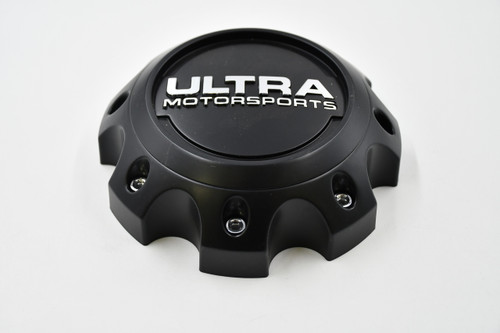 Ultra Motorsports Satin Black w/ Chrome Logo Wheel Center Cap Hub Cap 89-9770SB 6.5" 8 Lug, Has Chrome Cosmetic Screws