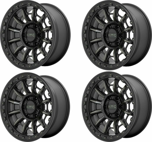 Set 4 17" KMC KM547 Carnage 17x9 6x5.5 Satin Black With Gray Tint Wheels -12mm
