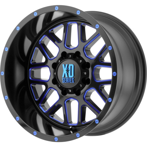 XD XD820 Grenade 20x9 8x180 Satin  Black Milled Blue Clear Coat Wheel 20" 18mm