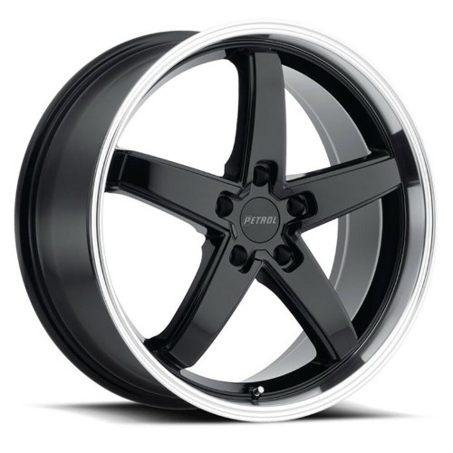 Set 4 Petrol P1B 19x8 5x112 Gloss Black W/ Machined Cut Lip Wheels 19" 40mm Rims