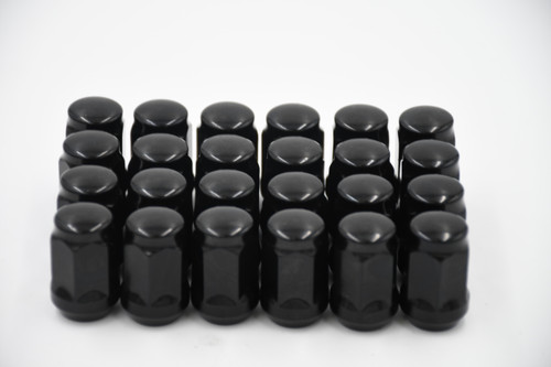 Set 24 12mm x 1.25 Black 3/4" Hex Lug Nuts 1.4" Tall Conical Seat M12x1.25