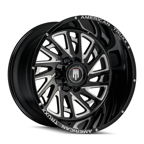 Set 4 22" American Truxx Blade 22x12 Black Milled 8x6.5 Wheels -44mm Lifted Rims