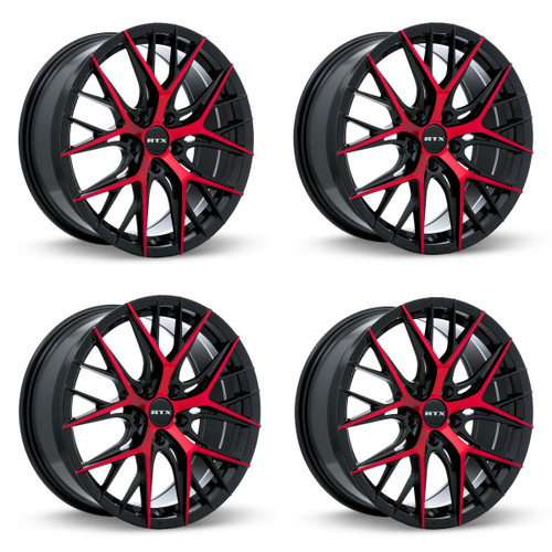 Set 4 18" RTX Valkyrie Gloss Black Machined Red Wheels 18x8 5x4.5 40mm Rims