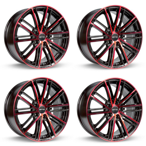 Set 4 17" RTX Strobe 5 Black Machined Red Wheels 17x7.5 5x4.5 45mm Truck Suv Rim