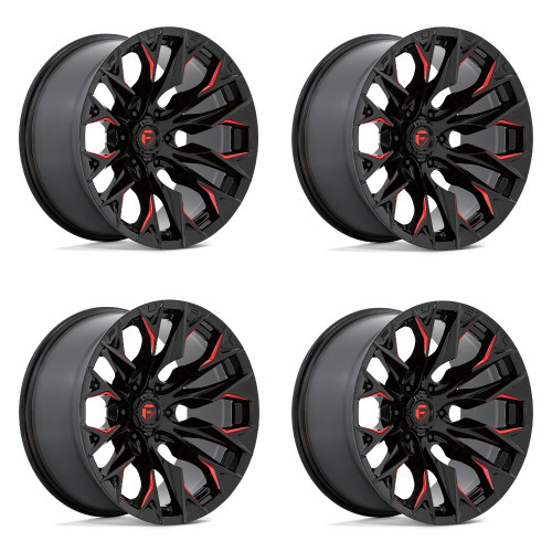 Set 4 22" Fuel D823 Flame 22x12 6x5.5 -44mm Gloss Black Milled Candy Red Wheels