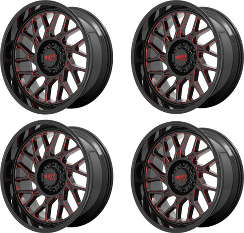 Set 4 Moto Metal MO805 22x10 6x135 Gloss Black Milled Red Tint Wheels 22" -18mm