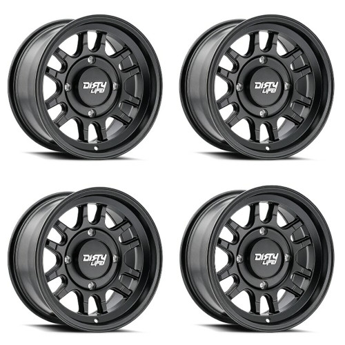 Set 4 14" Dirty Life Canyon Sport SXS 14x7 Matte Black 4x137 Wheels 13mm Rims