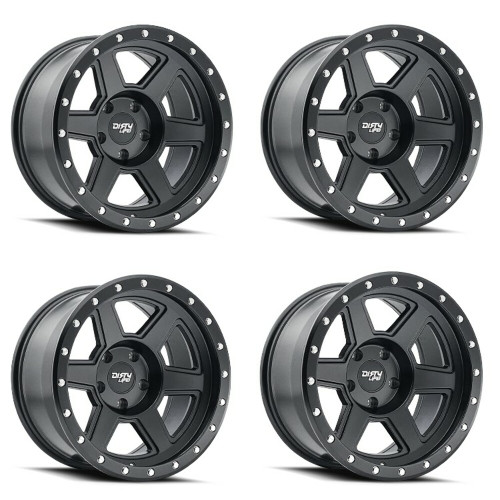 Set 4 17" Dirty Life Compound 17x9 Matte Black 5x5 Wheels -38mm Lifted Rims