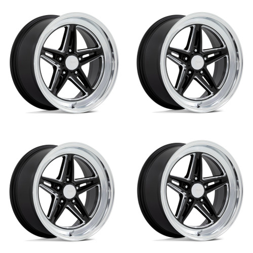 Set 4 American Racing Vintage VN514 Groove 18x8 5x5 Black Milled Wheels 18"