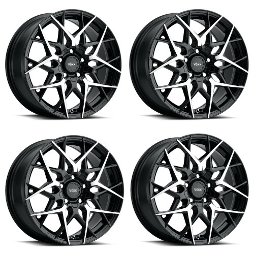 Set 4 18" Voxx Paso Gloss Black w/ Machined Face Wheels 18x8 5x110 5x115 45mm