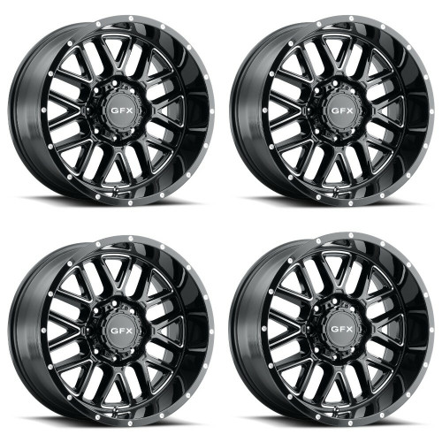 Set 4 20" Voxx G-FX TM-5 Gloss Black Milled Wheels 20x10 5x5 5x5.5 -19mm Rims
