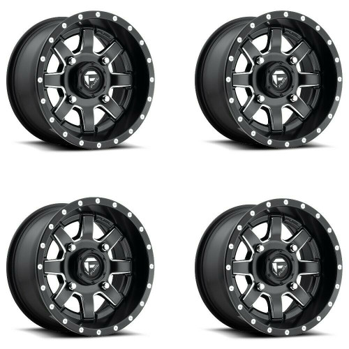 Set 4 Fuel UTV D538 Maverick 14x7 4x110 Matte Black Milled Wheels 14" 13mm Rims