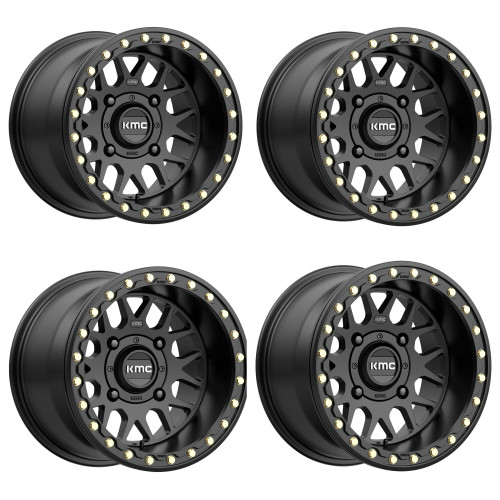 Set 4 KMC Powersports Ks235 Grenade Beadlock 15x10 5x4.5 Satin Black 15" 0mm Rim