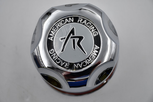 American Racing Chrome Wheel Center Cap Hub Cap 1425000S Black White Chrome Logo 4.25 Push Thru