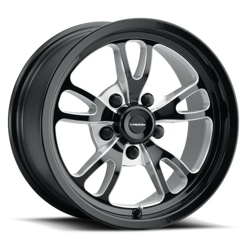15" Vision American Muscle 149 Patriot Gloss Black Milled Polished Lip 5x4.5 -19mm