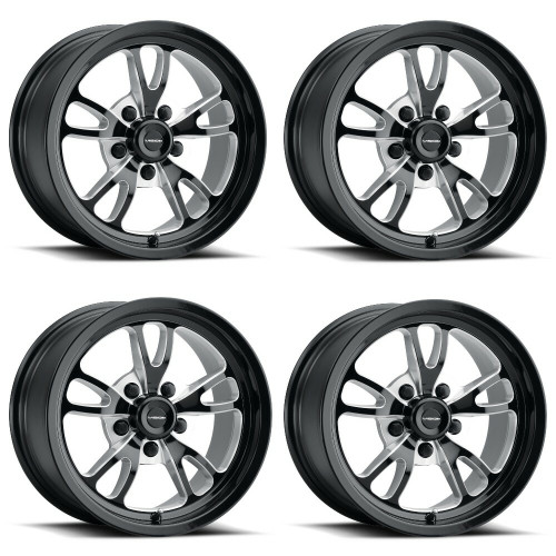 Set 4 15" Vision 149 Patriot Gloss Black Milled Spoke Polished Lip 15x8 Wheels 5x4.75 (5x120.65) 0mm Rims