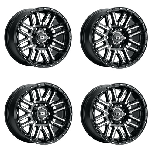 Set 4 15" Vision Off Road 348 Nexus Gloss Black Machined 6x5.5 Wheels -12mm Rims