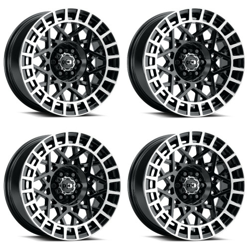 Set 4 17" Vision 349 Savage Gloss Black Machined Lip 6x120 Wheels 12mm Rims