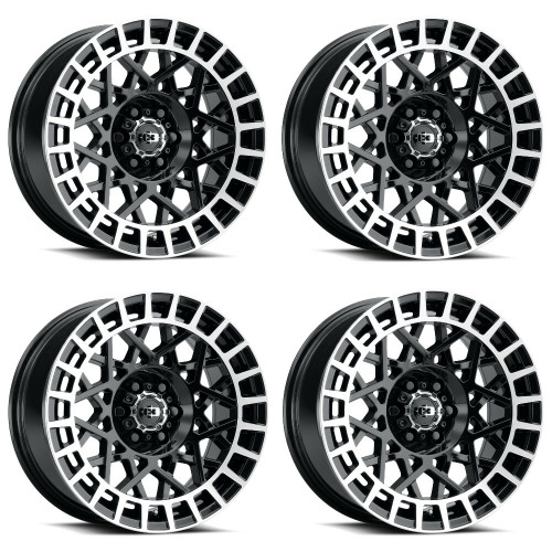 Set 4 17" Vision 349 Savage Gloss Black Machined Lip 5x4.5 Wheels -24mm Rims