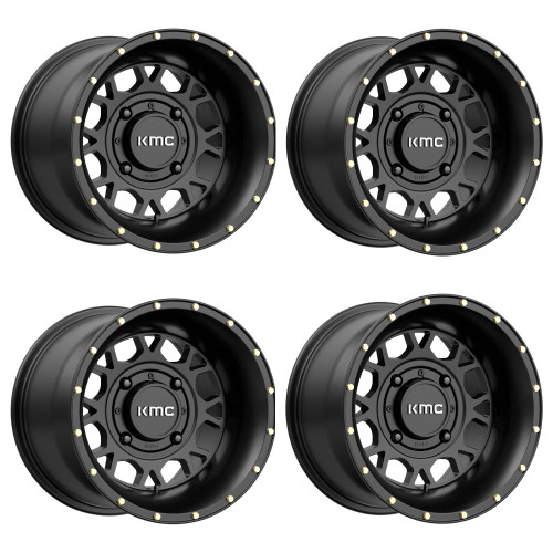 Set 4 14" KMC Powersports KS135 Grenade 14x7 4x156 10mm Wheels Satin Black Rims