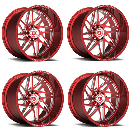 Set 4 24" Gear Forged GF761RT polished & red tint clear w/milled accents & lip logo 24x14 Wheels 6x5.50 -76mm