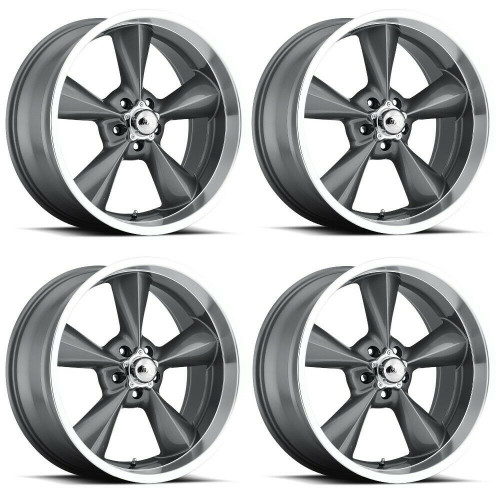 Set 4 17" B/G Rod Works  Old School Gun Metal Machined 17x7 5x4.5 0mm Car/Truck