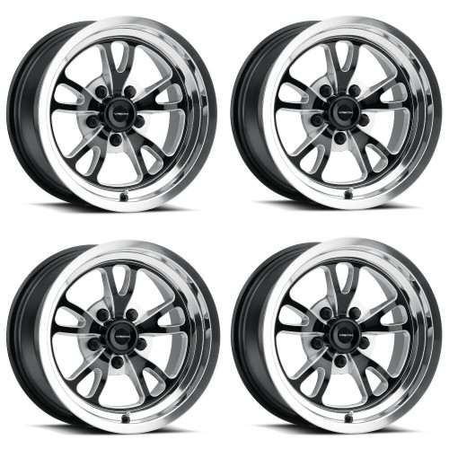 Set 4 15" Vision American Muscle 149 Patriot Black Milled Polished Lip 5x4.5 0mm