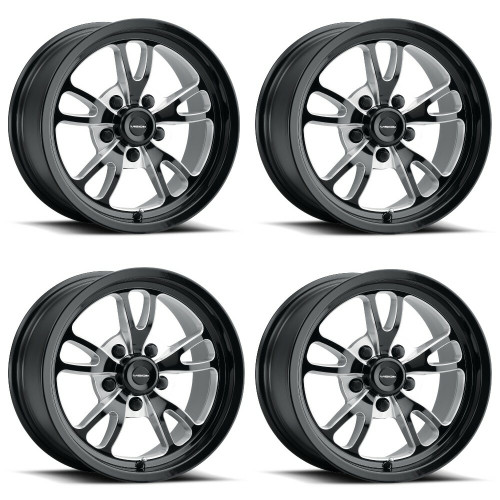 Set 4 15" Vision American Muscle 149 Patriot Gloss Black Milled 5x5 Wheels 0mm