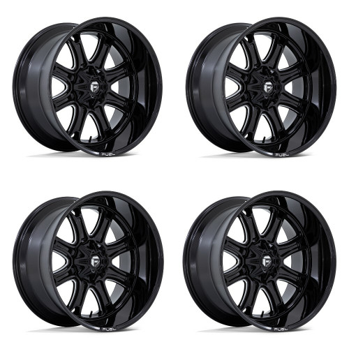 Set 4 Fuel Darkstar 20x9 8x6.5 Gloss Black Milled Wheels 20" 1mm Rims