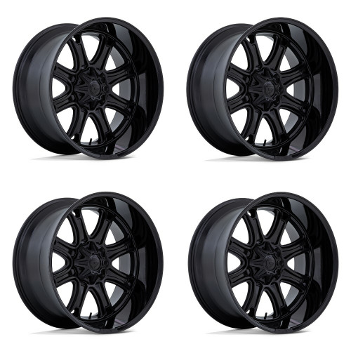 Set 4 Fuel  Darkstar 24x12 8x6.5 Matte Black Gloss Black Lip Wheels 24" -44mm